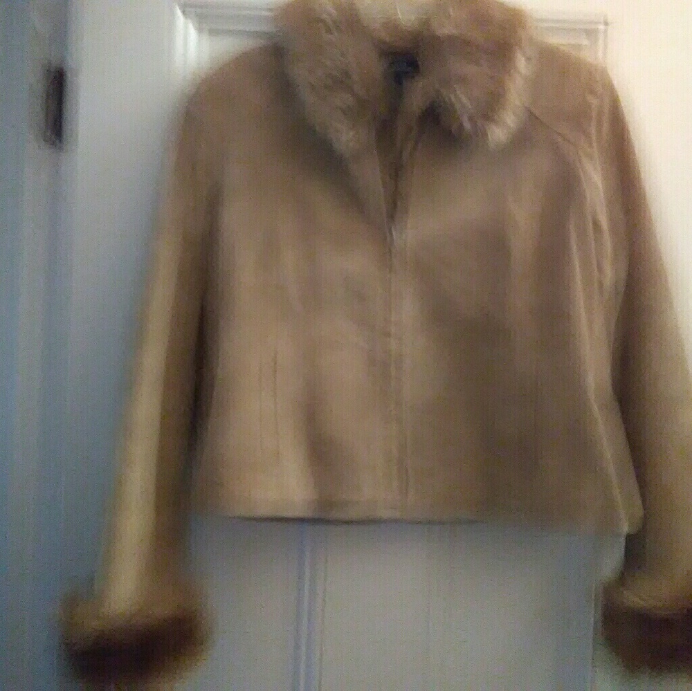 Alfani Suede Jacket with Faux Fur, pre-owned.
